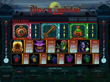 Alaxe in Zombieland paytable Alaxe in Zombieland paytable