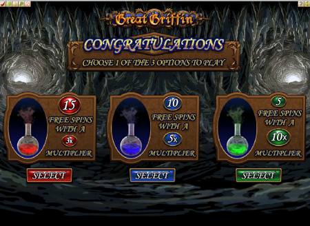 Great Griffin free spins screen