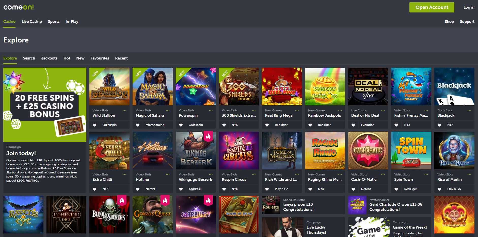 ComeOn Casino slots