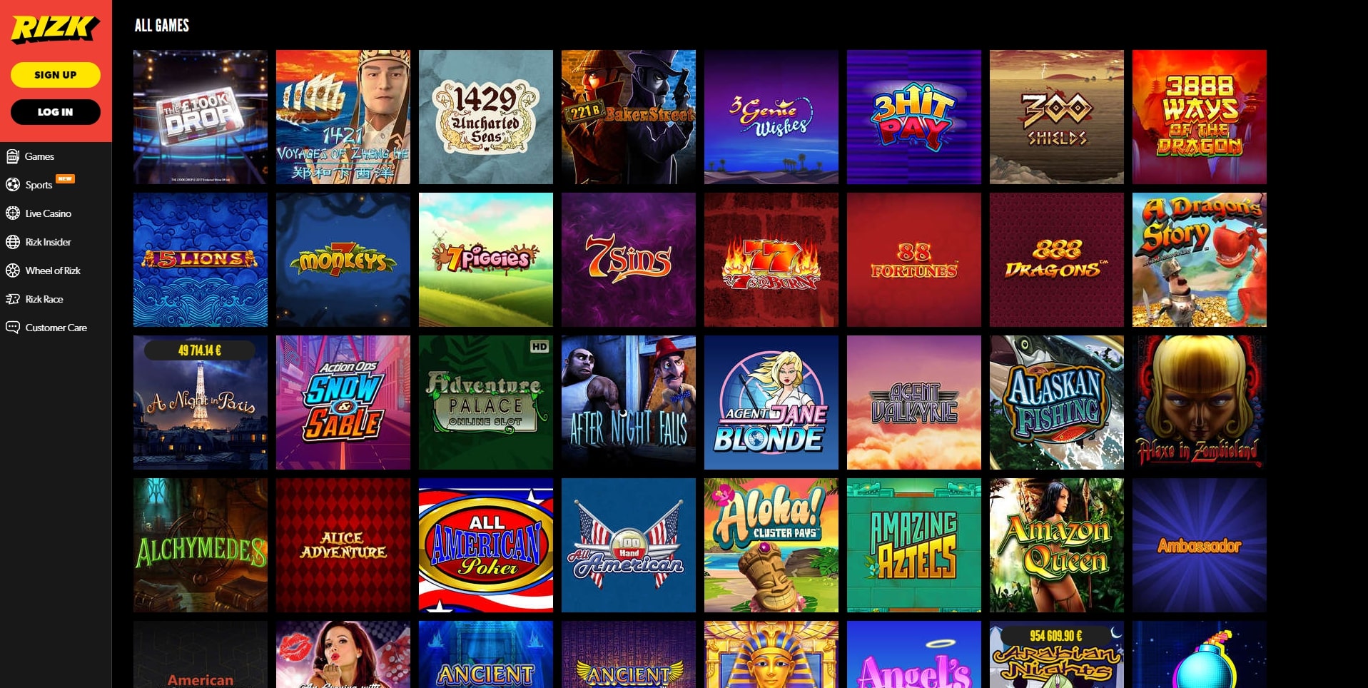 Rizk Casino lobby