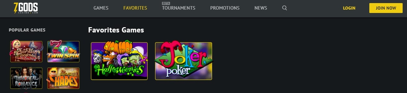 Favourite Games at 7 Gods Casino