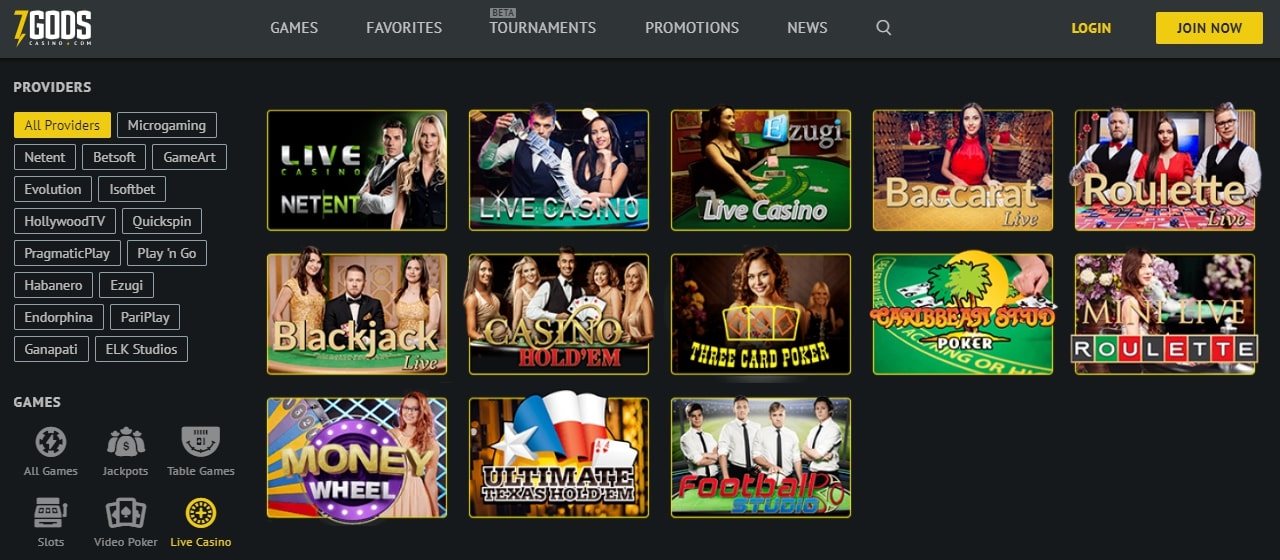 Live Casino at 7 Gods Casino