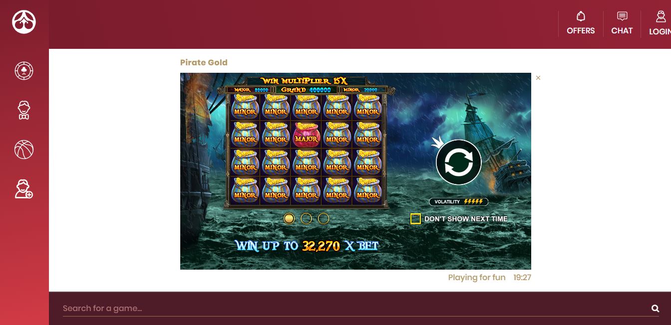 Game Play Page at Cherry Casino