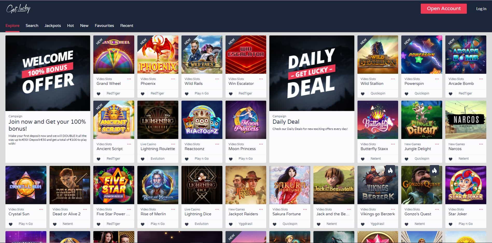 Get Lucky Casino home