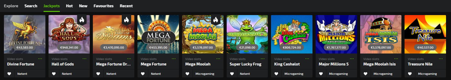 Jackpots at Mobilebet