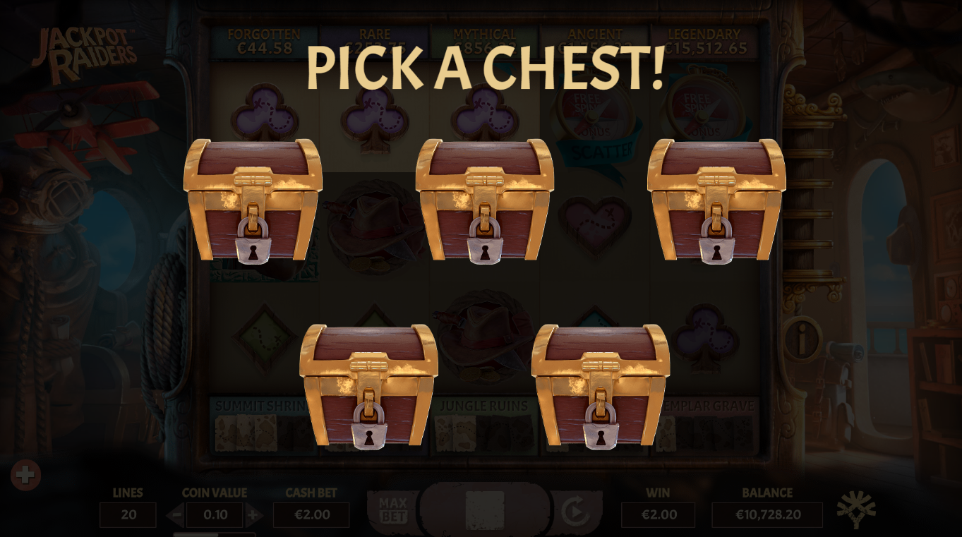 Pick A Chest Feature -Jackpot Raiders 