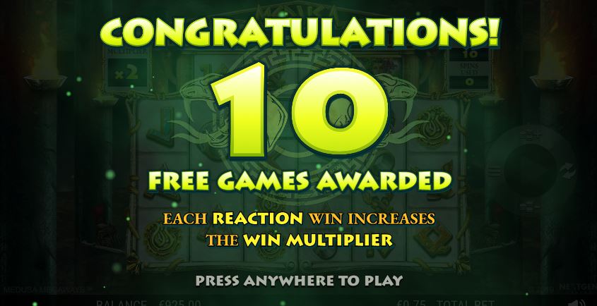 Free spins awarded in Medusa Megaways