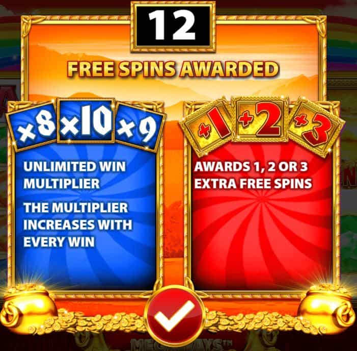 Rainbow Riches megaways free rounds entry screen