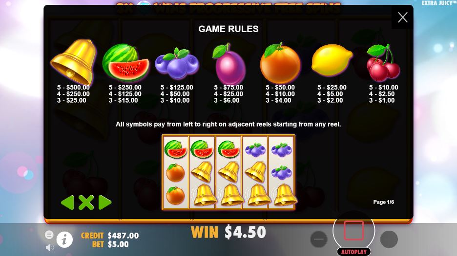 Paytable page 1