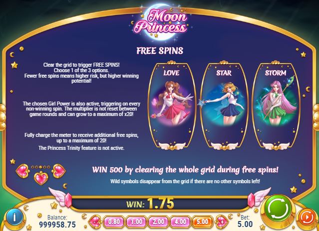 Paytable of Moon Princess third page