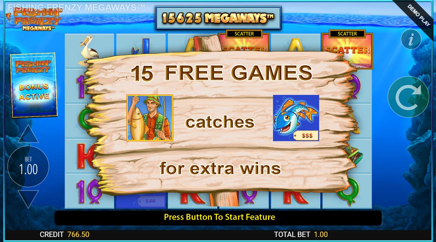 15 free spins won in Fishin' Frenzy Megaways