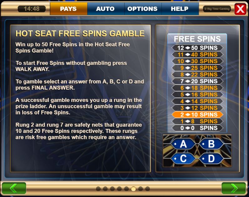 Hot seat inWho wants to be a Millionaire Megaways