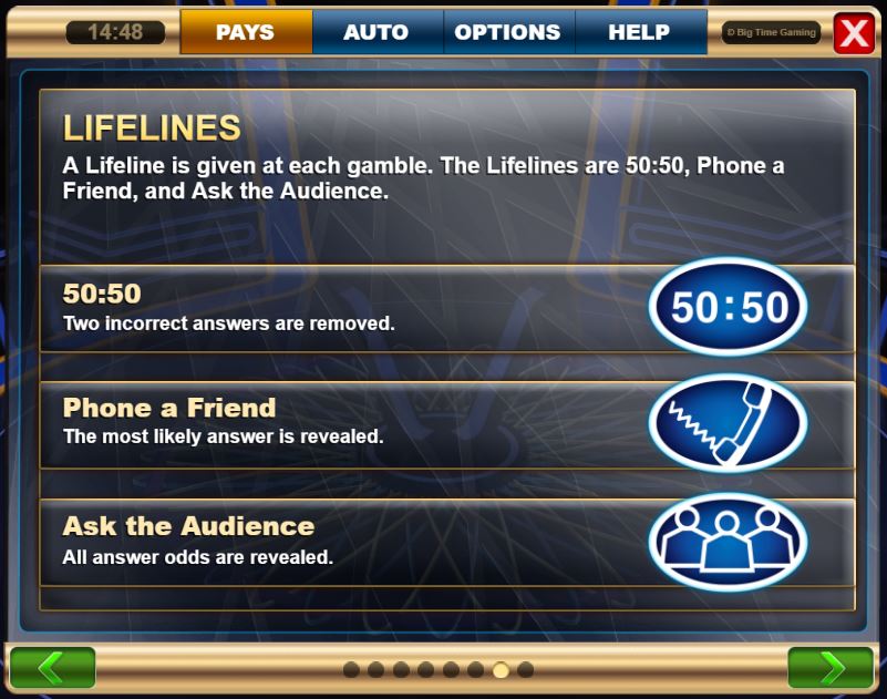 Life lines in Who wants to be a Millionaire Megaways