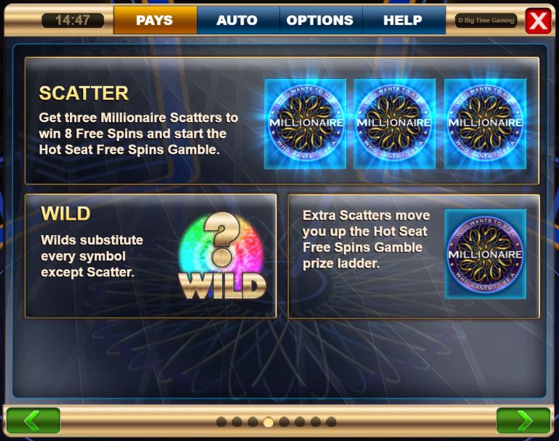 Scatters and Wilds in Who wants to be a Millionaire Megaways