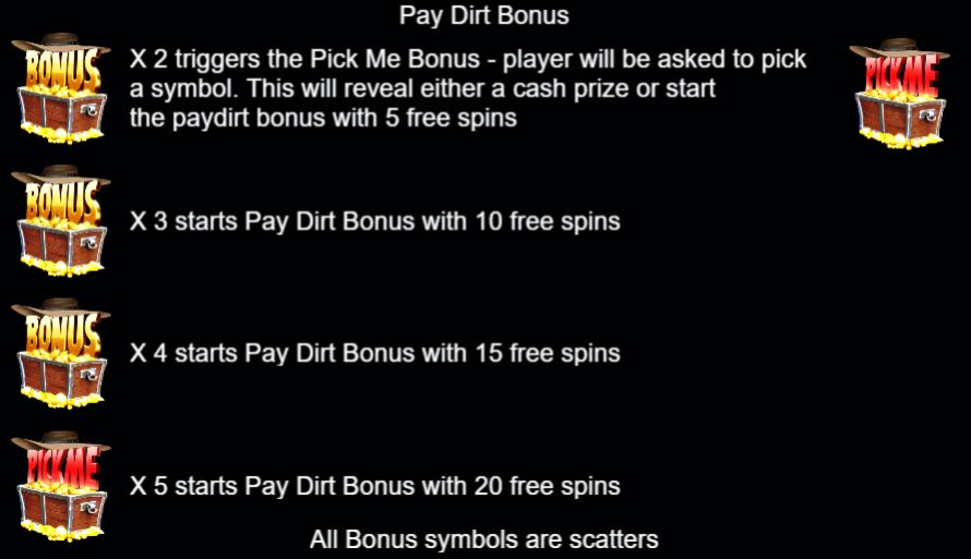 Rocky's Gold pay dirt bonus