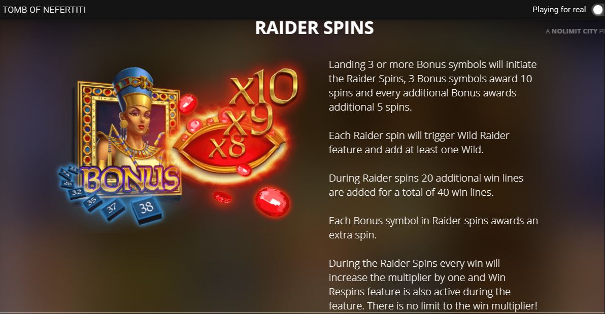 tomb of nefertiti raider spins